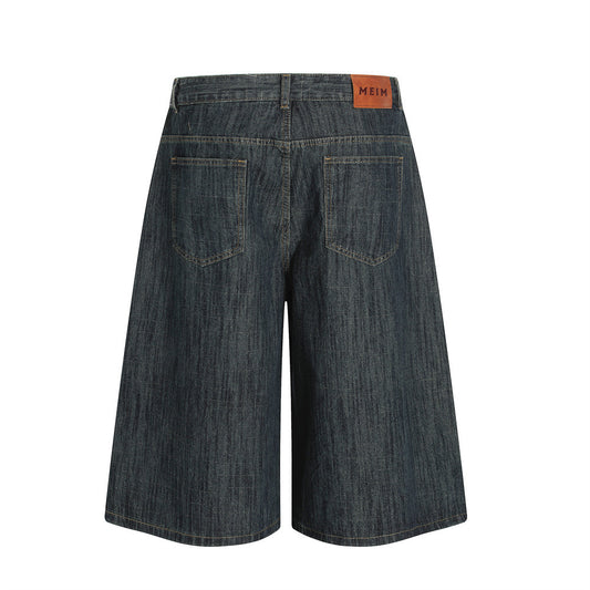 Men's Washed Denim Shorts - Versatile Mid-Length Loose Straight-Leg Design with Five-Pocket Style