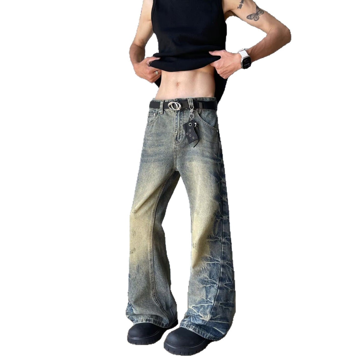 Premium Side Pleated Flared Jeans for Men and Women