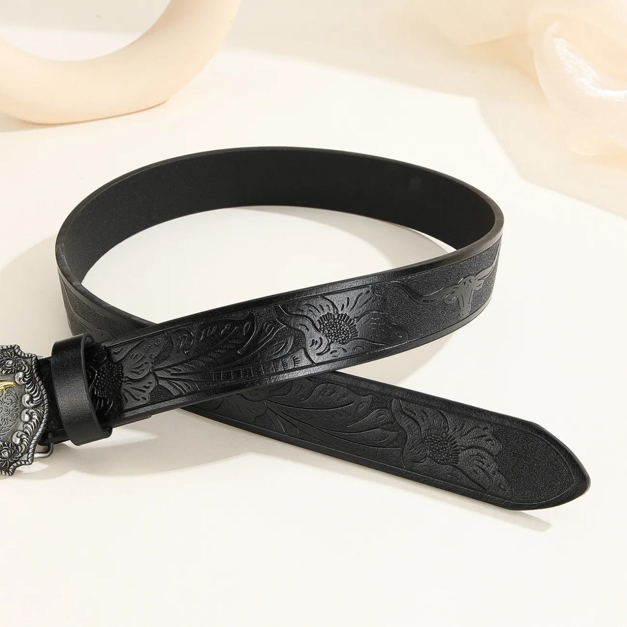 Western Cowboy Belt with Bull Head Big Board Buckle