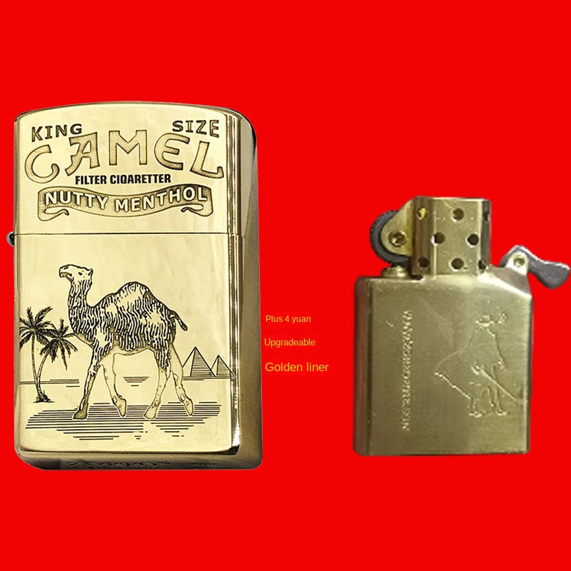 Retro Carved Brass Camel Kerosene Lighter