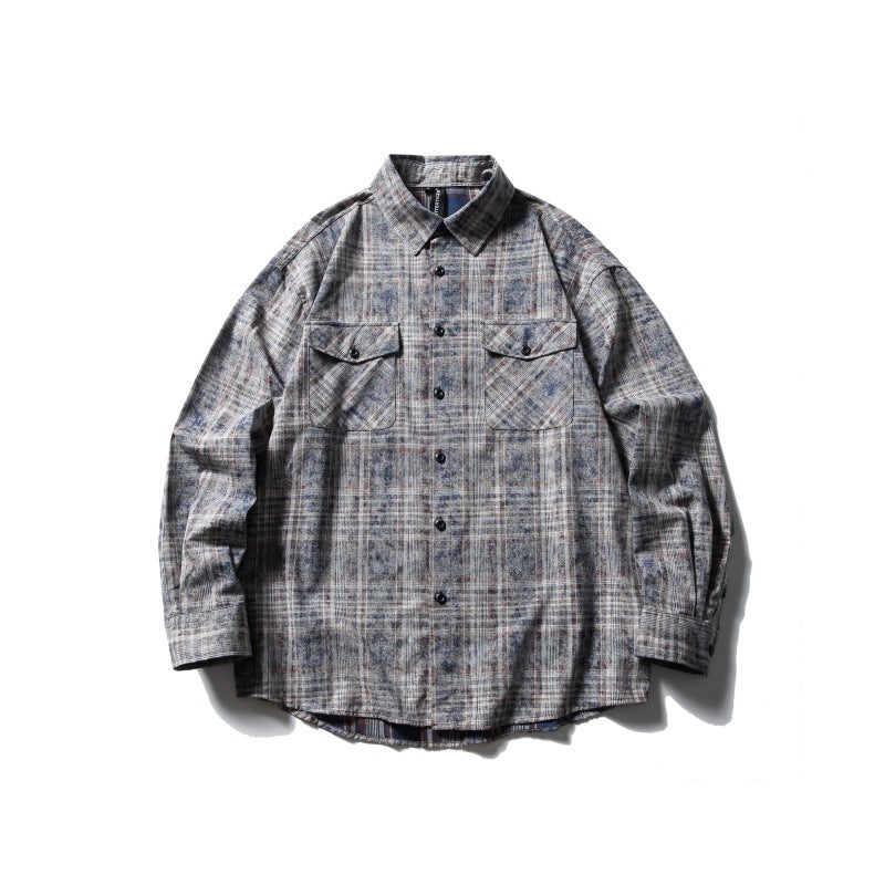 Spray Dyed Checkered Shirt Pocket Decoration Shirt