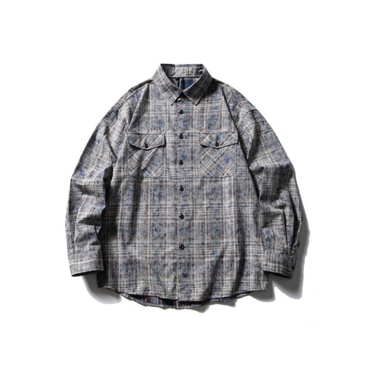 Spray Dyed Checkered Shirt Pocket Decoration Shirt