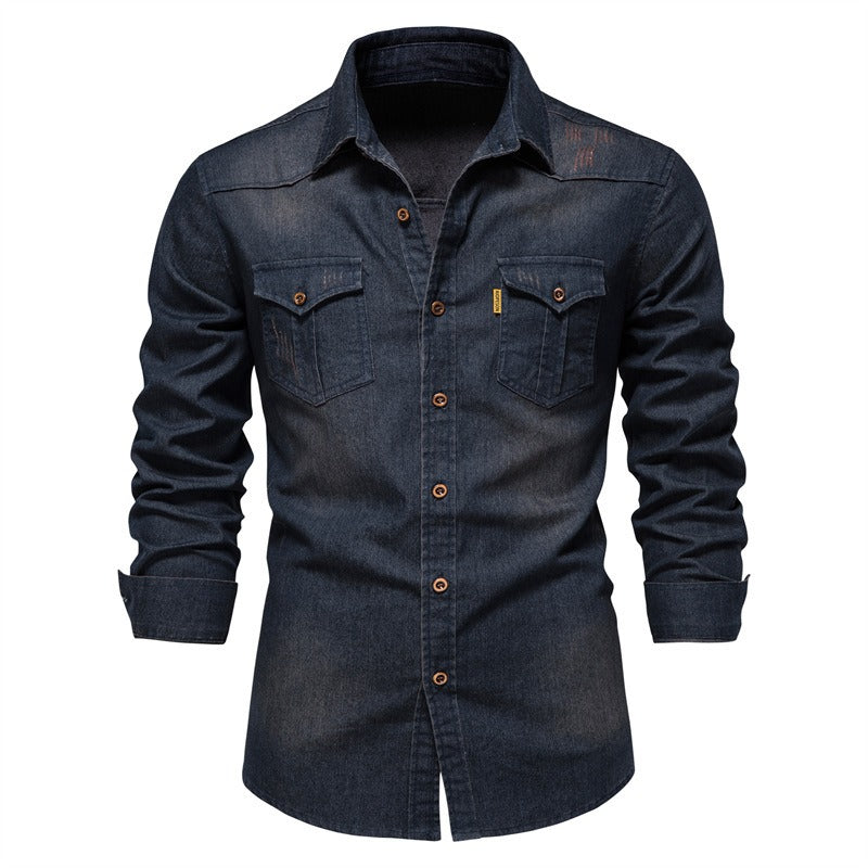 US Size Denim Iron-Free Shirt for Men