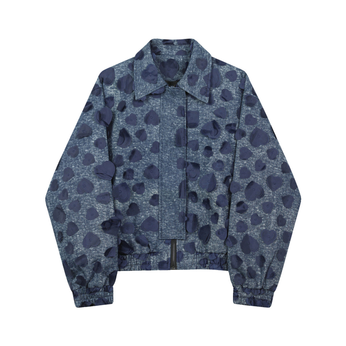 Large Blue 3D Denim Jacket with Lapel for Women