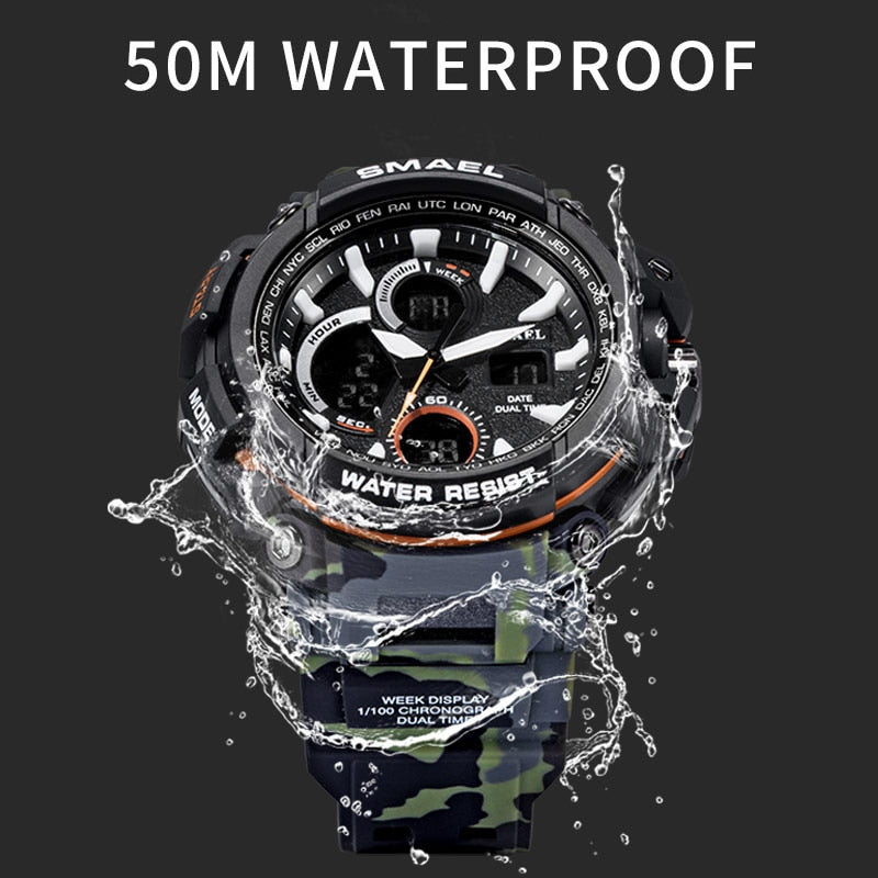 Camouflage Military Watch Men Waterproof Dual Time Display Men's Sport Wristwatch Digital Analog Quartz Watches Male 1708