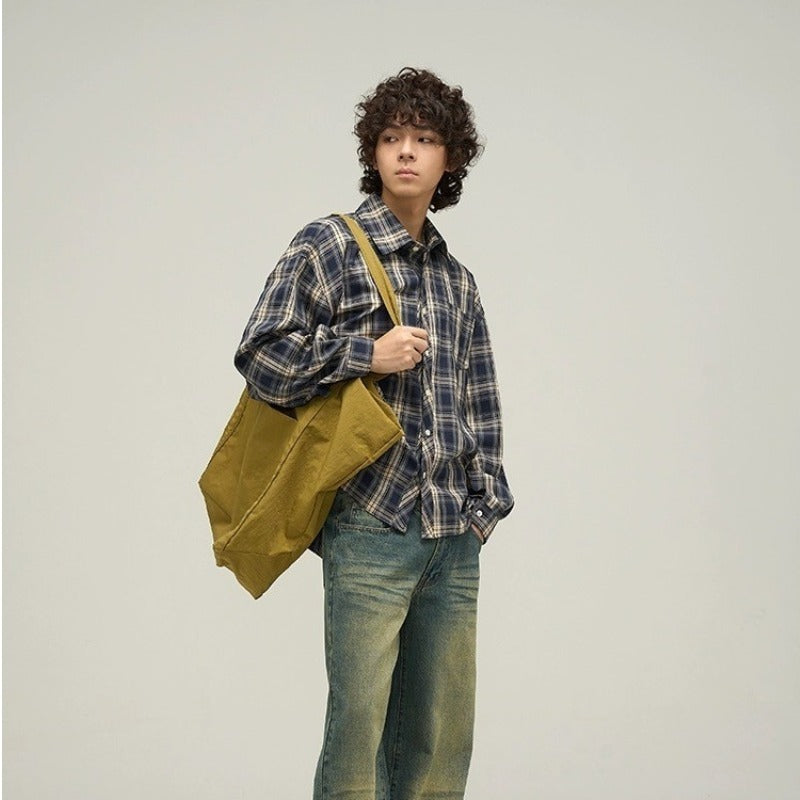 Retro Checkered Long Sleeve Shirt for Men and Women