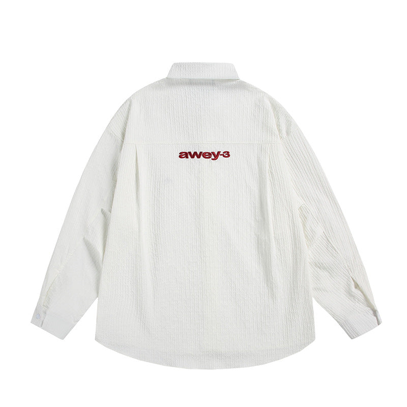 Wrinkle Casual Letter Embroidered Long Sleeved Shirt for Men and Women