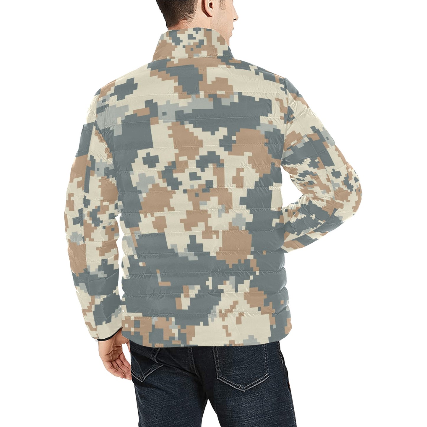 Men's Puffer Bomber Jacket - Blue Gray Digital Desert Camo
