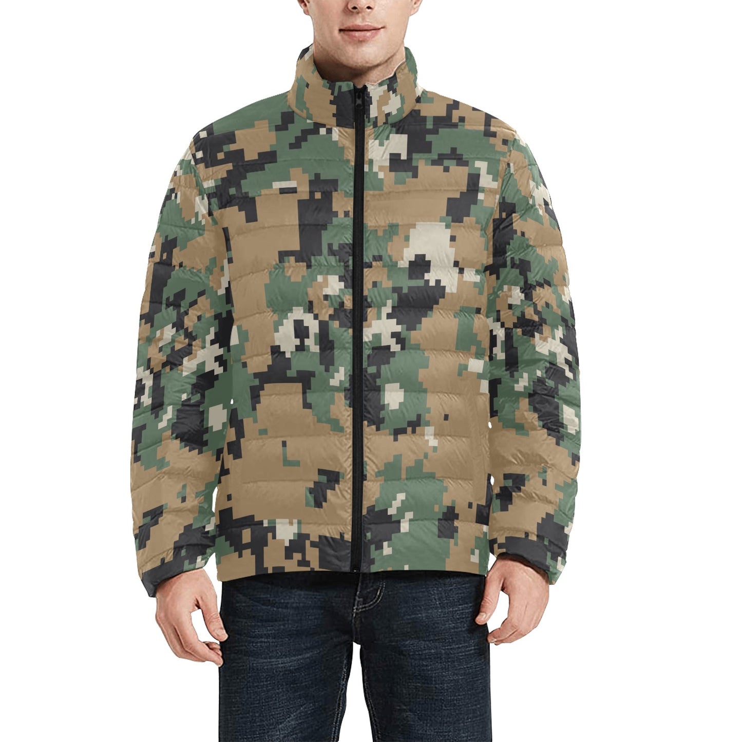 Army Green Digital Camo Puff Bomber Jacket