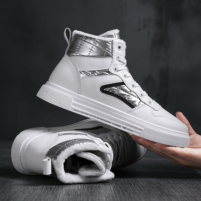 Winter Men's High-Top Walking Shoes White Cotton Casual Canvas Shoes Height Increasing Non-Leather Casual Shoes