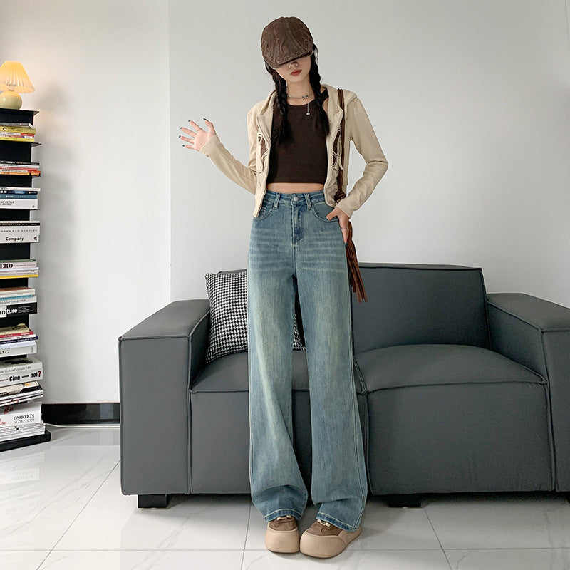 Women's Loose Comfortable Straight Wide-Leg Trousers Soft Denim Pants