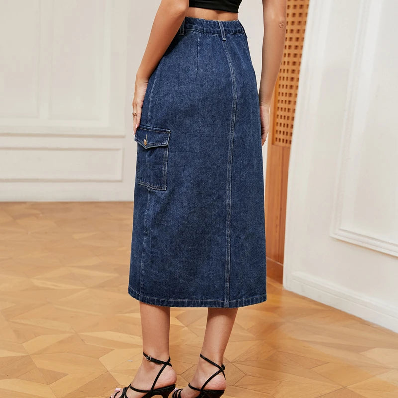 Women's Casual Streetwear Denim Skirt with Pockets
