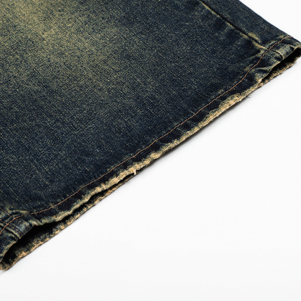 Vintage Blue Loose Denim Cropped Pants — Distressed Wash, Mid-Rise Loose Fit