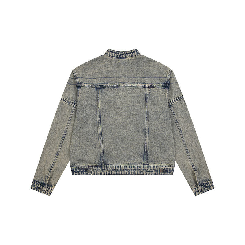 Men's Relaxed Fit Denim Jacket with Zipper - American Retro Style