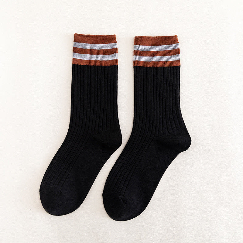 Japanese Cotton Socks - Two Stripe Retro Look