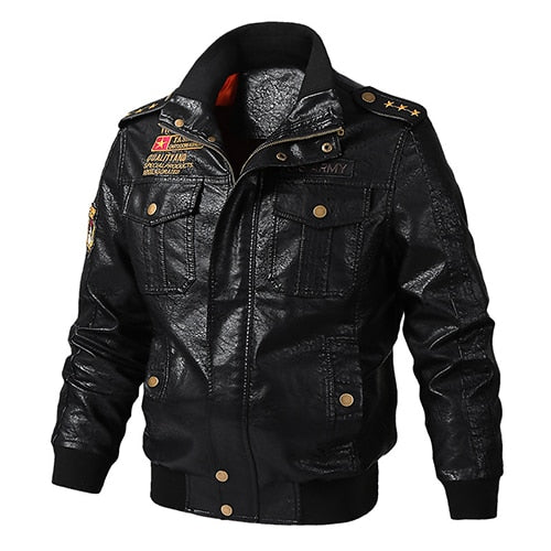 Faux Leather Jacket for Men - Windproof Military Army Bomber Jacket and Coat