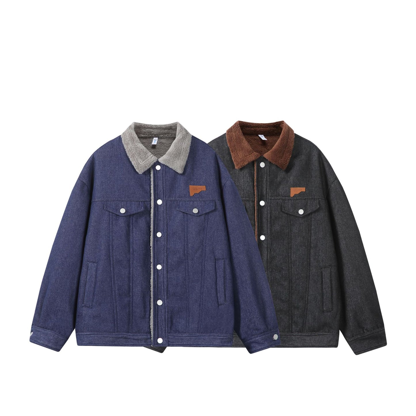 Embroidered Logo Lamb Fleece Denim Collar Cotton Jacket
