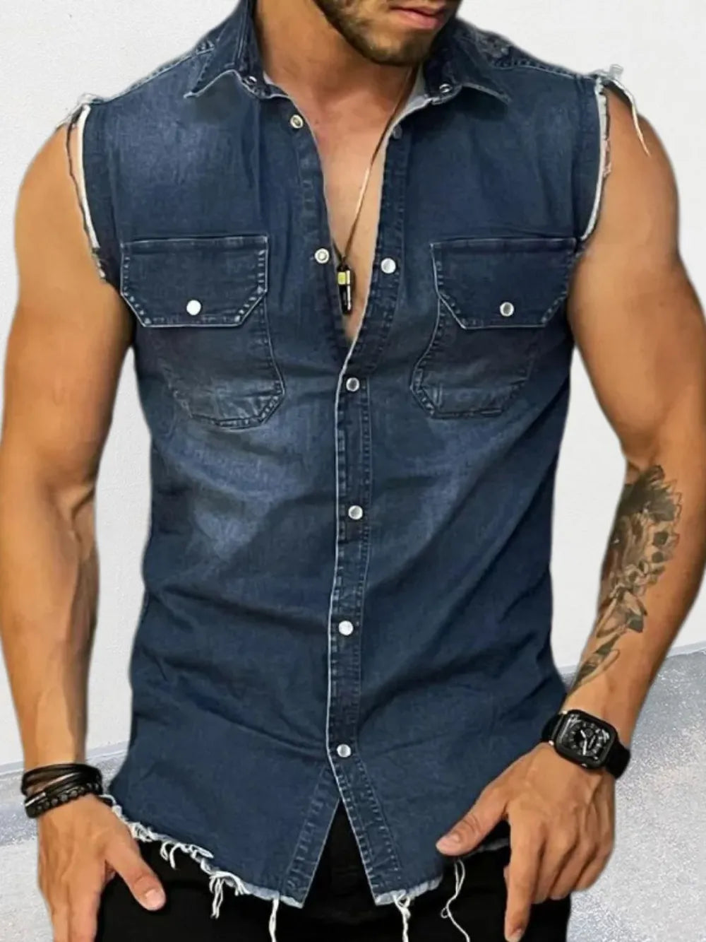 Men's Snap Down Sleeveless Denim Shirt