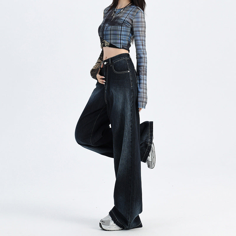 Deep Blue High-Waisted Wide-Leg Jeans for Women