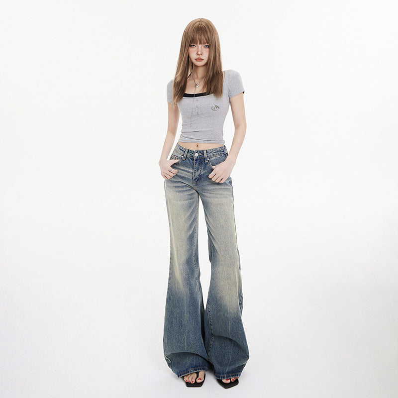 Women's Mid-Waist Spicy Girl Flare Jeans -  Micro Flare Denim Trousers
