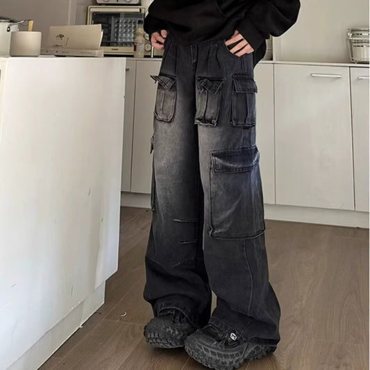 Multi Pocket Straight Leg Wide Leg Pants