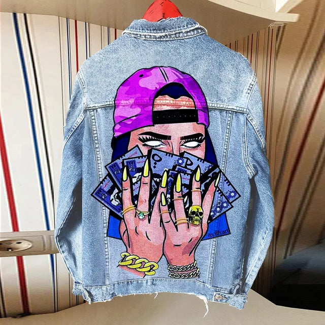 Women's  Denim Jacket with Girl Print