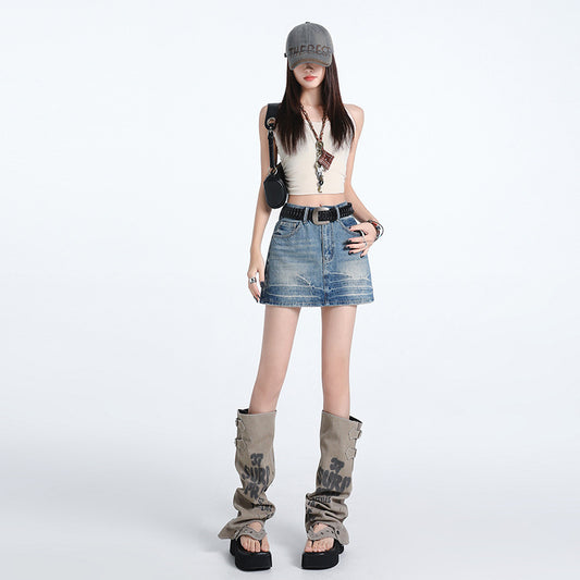 Trendy High Waist Slim Fit Casual Retro Denim Skirt for Women