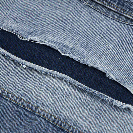 Worn Denim Jacket with Vintage Patches