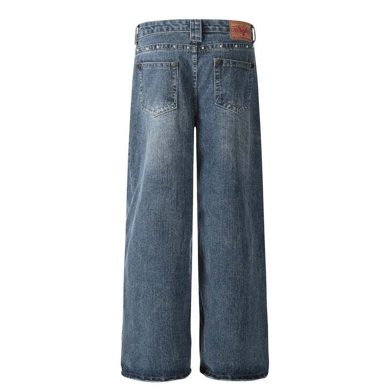 Street Retro Rivet Lightning Denim Pants - Unisex Loose Fit Trousers