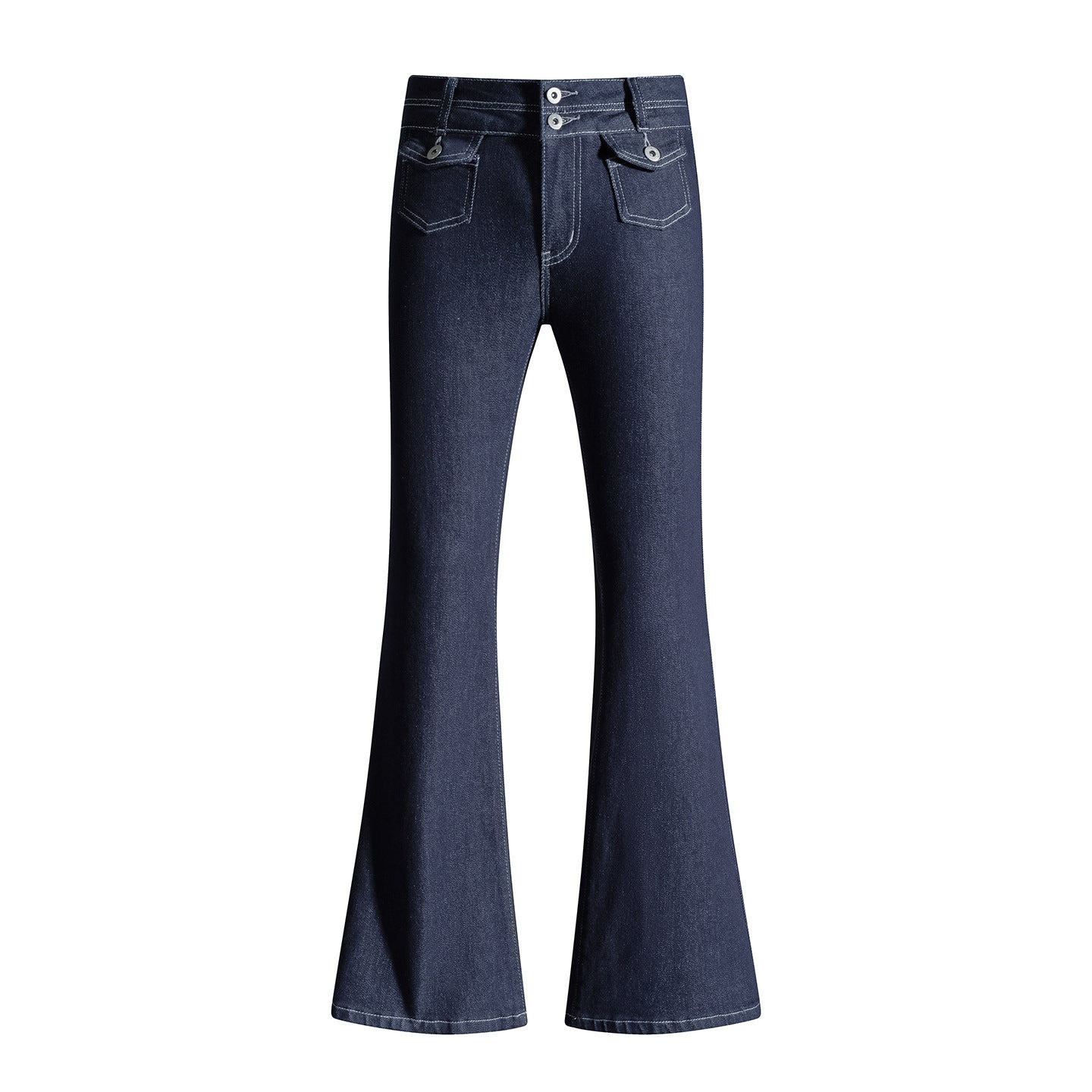 Women's Deep Blue Low-Waist Flared Denim Pants with Elastic Design