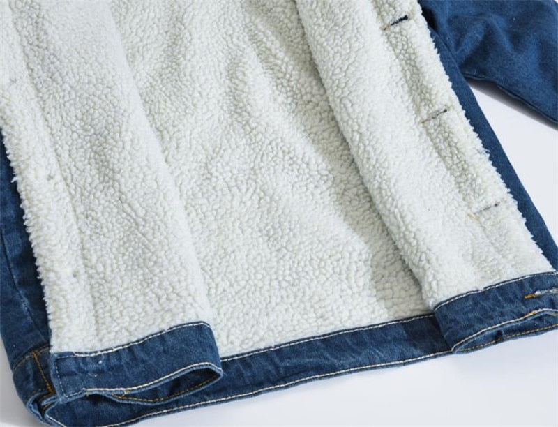 Men's Casual Denim Jacket Plus Velvet Warm Cotton Coat