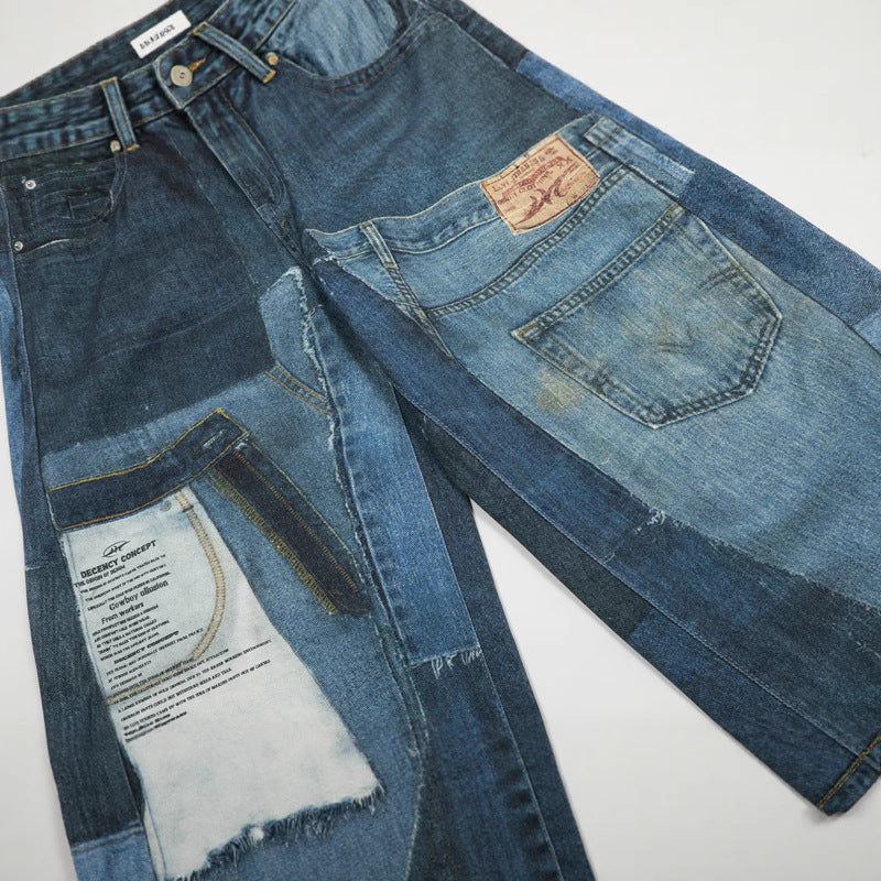 Unisex Design 3D Print Slash Denim Pants - High Street Casual Trousers