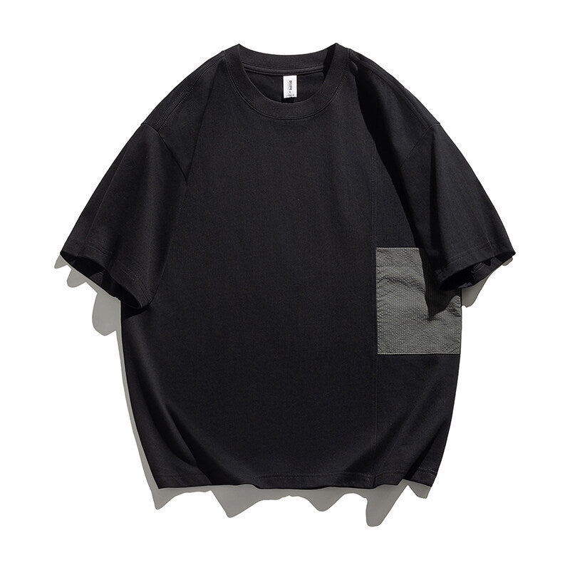 Color Blocked Round Neck Five Quarter Short Sleeved T-Shirt