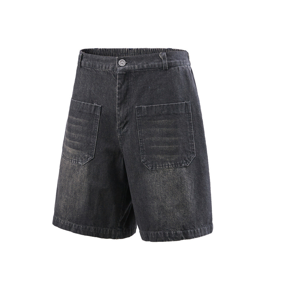 Mens Punk Workwear Denim Shorts — Loose Fit Mid-Rise