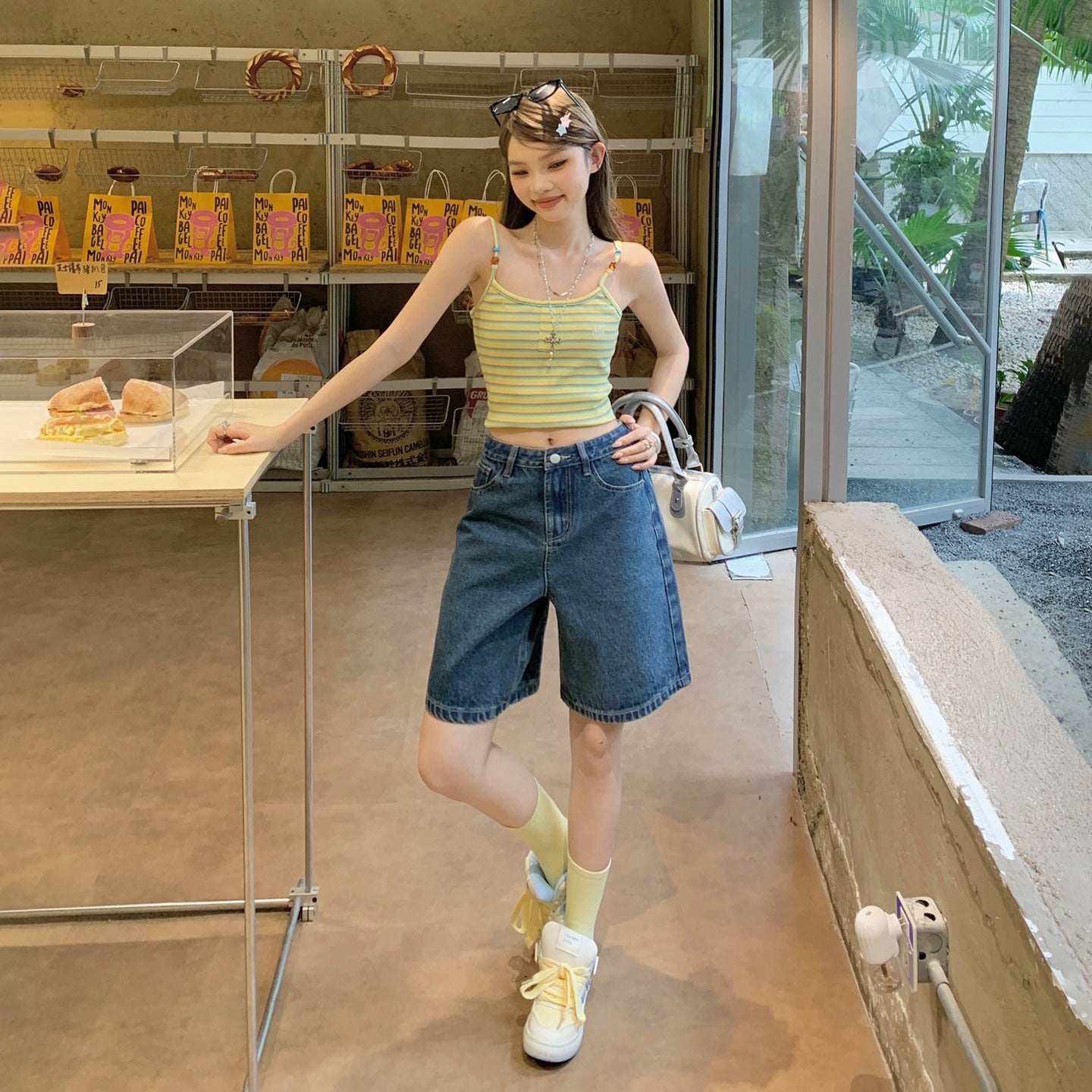 High Waist Straight Leg Denim Shorts for Women