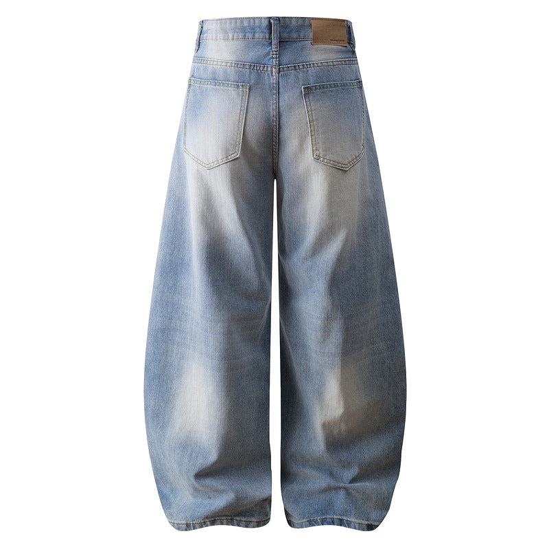 Clean Fit Slub Unisex Washed Denim Pants with Flared Design Sense