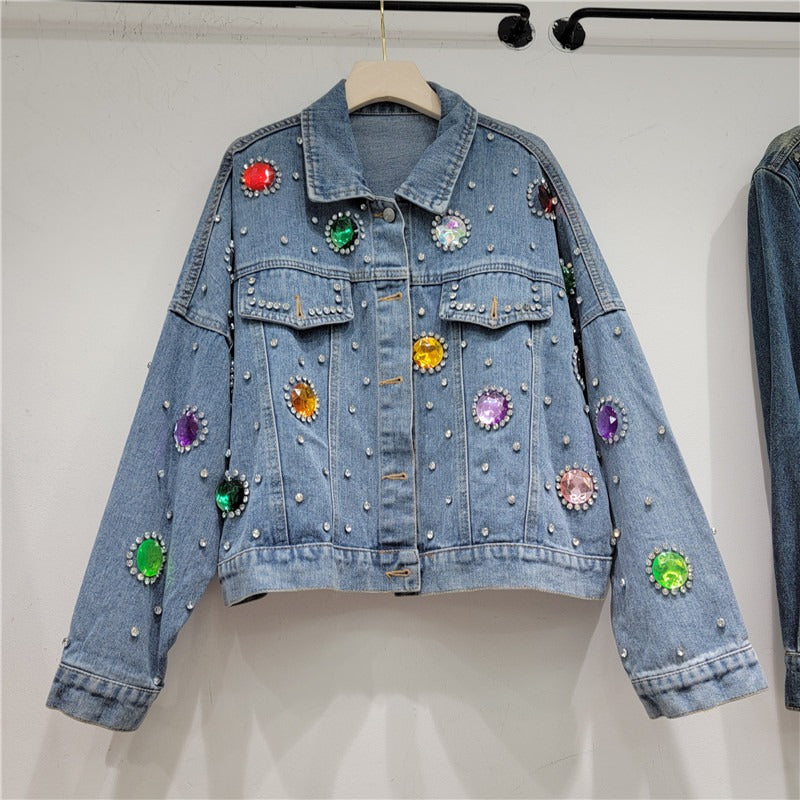 Colorful Diamond Denim Jacket for Women