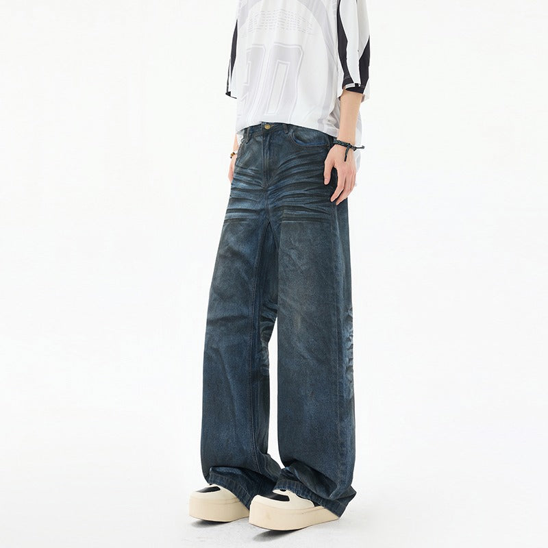 Wrinkled Street Jeans - Loose Straight Leg Pants