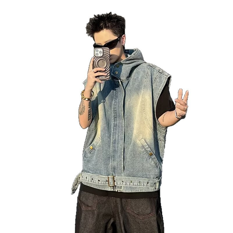 Multi Pocket Denim Strap Loose Slimming Casual Vest