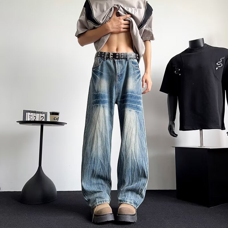 Premium Japanese Denim Thin Long Straight Tube Loose Curved Knife Pants