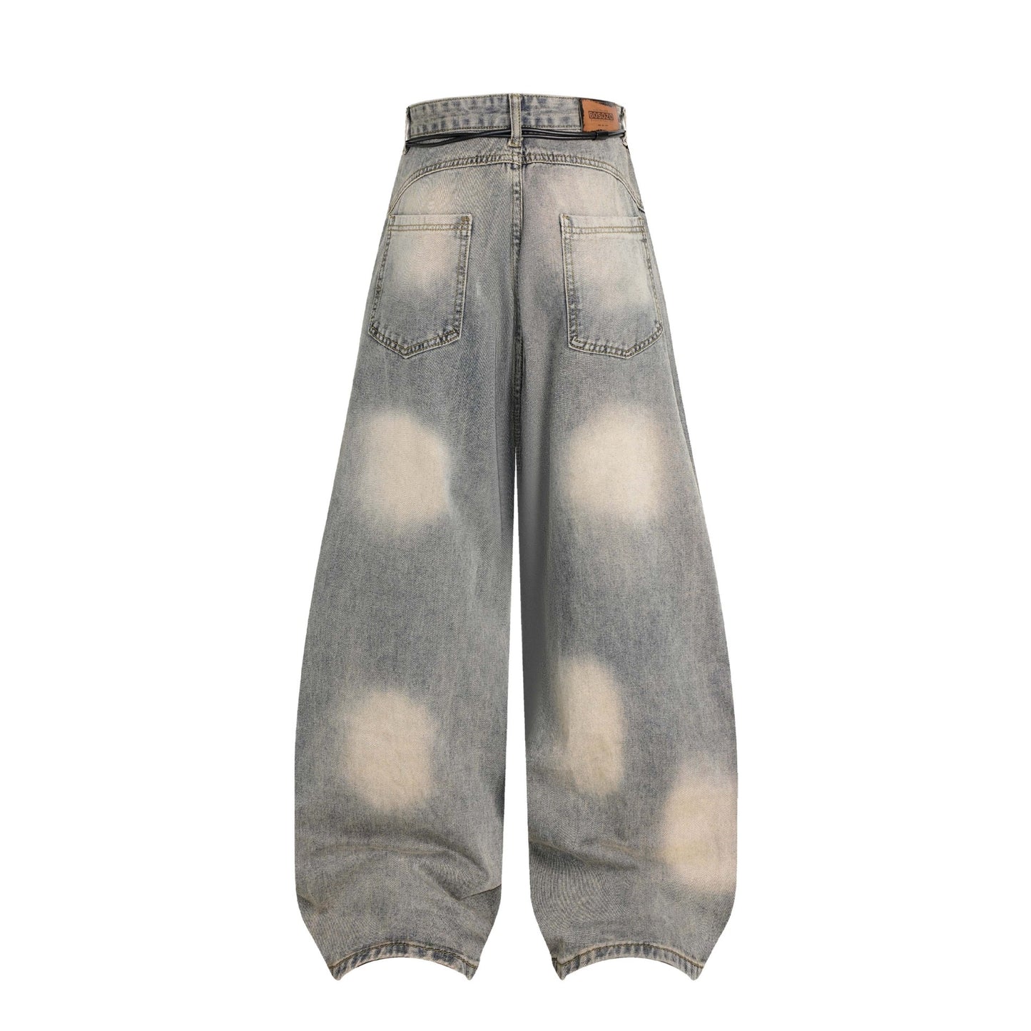 Vintage Distressed Tie-Dye Pleated Denim Pants Unisex Wide-Leg Trousers