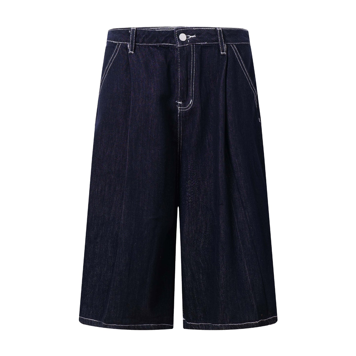 Unisex Loose Wide-Leg Stitched Denim Shorts - Premium Streetwear