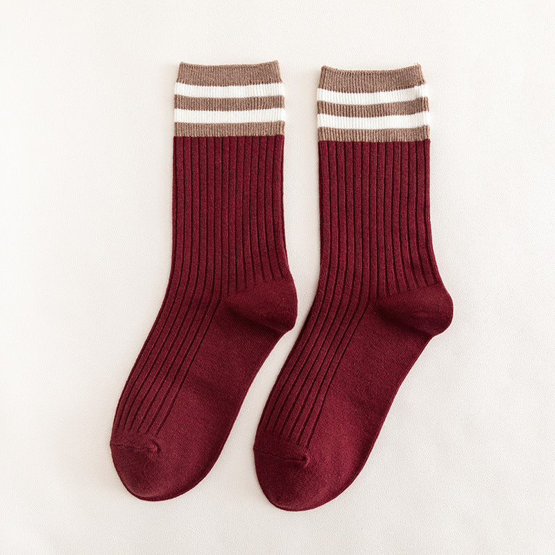 Japanese Cotton Socks - Two Stripe Retro Look