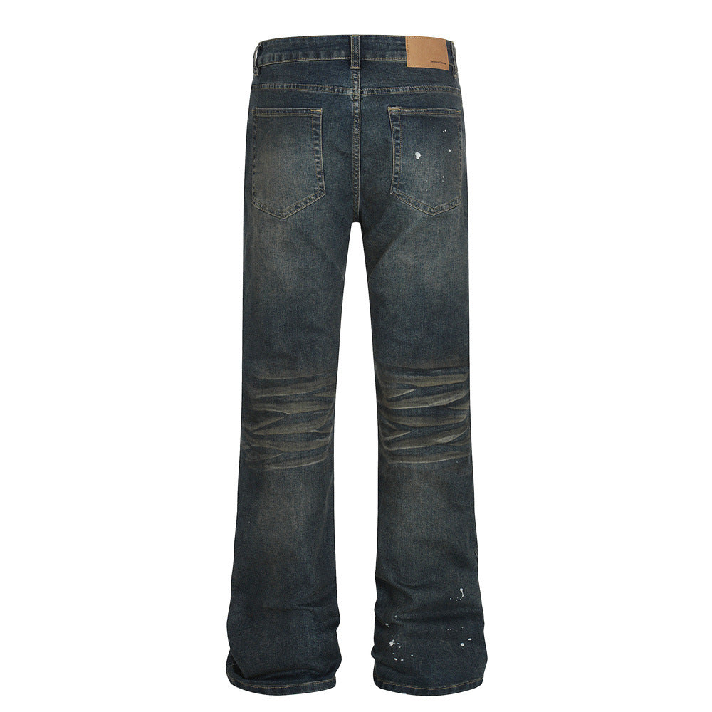 Men's Jeans with Cat Whisker Distressing, Splatter Paint