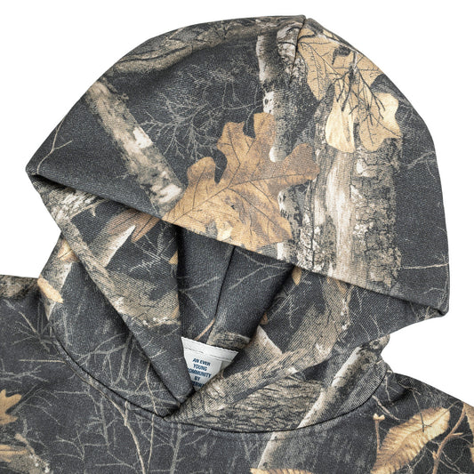 Hoodie with Tree Camouflage Print Fleece-Lined
