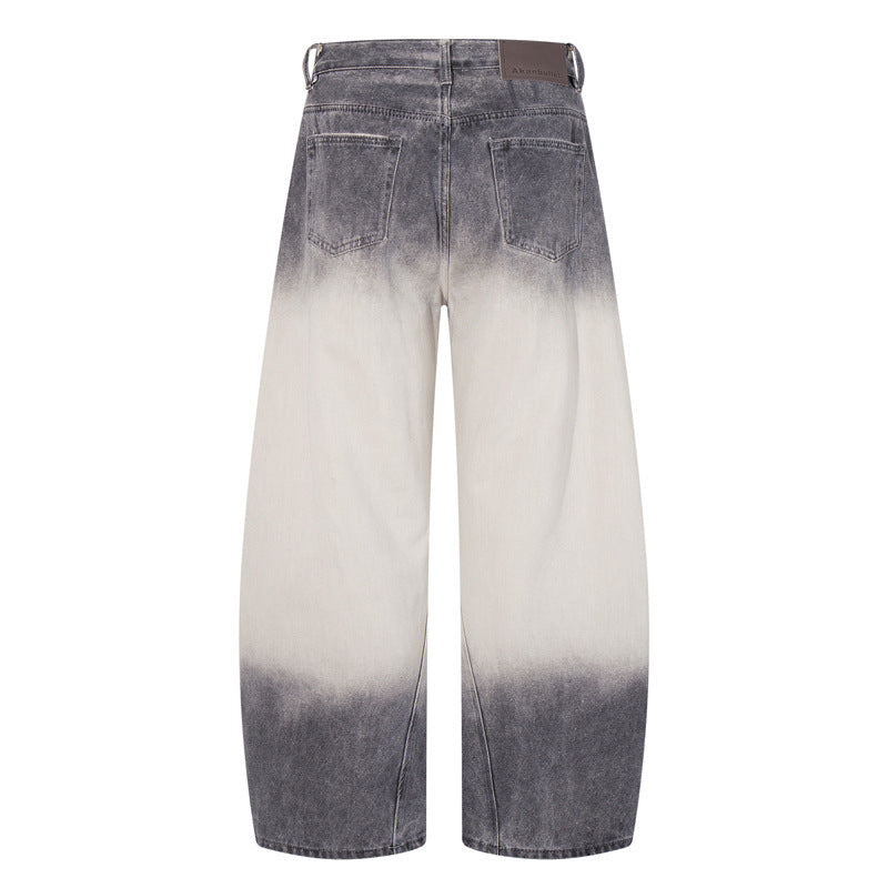 Gradient Color Wide-Leg Denim Pants - Retro Style