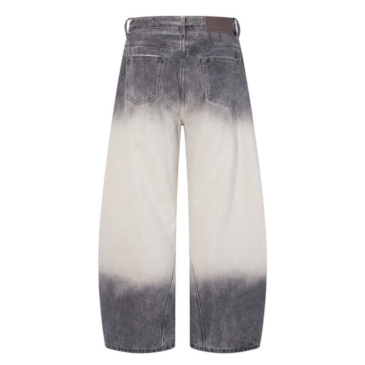 Gradient Color Wide-Leg Denim Pants - Retro Style