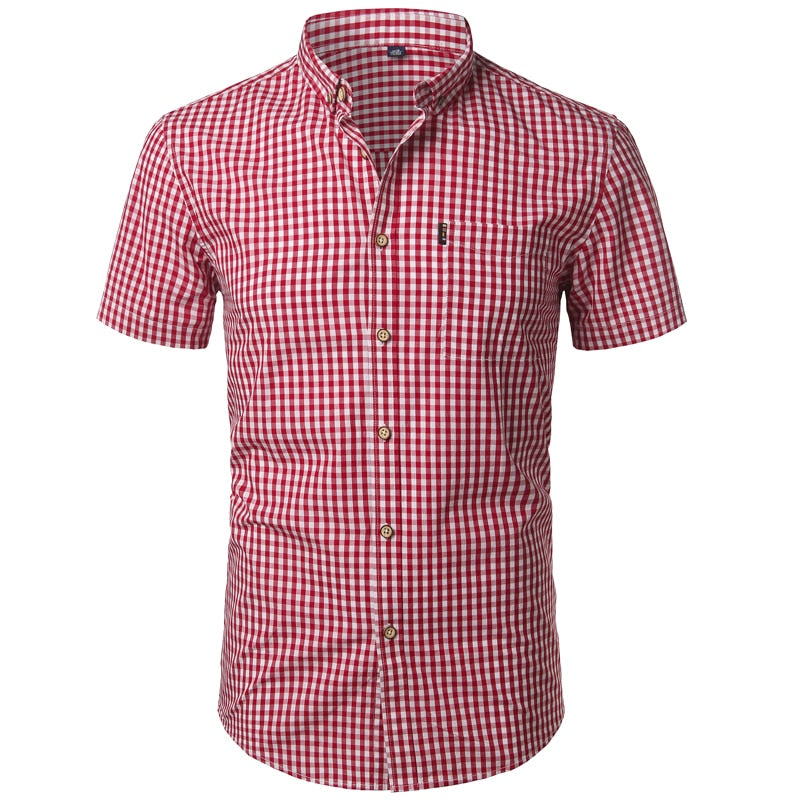 Plaid Shirt - Short Sleeve Cotton Dress Shirts - Button Down