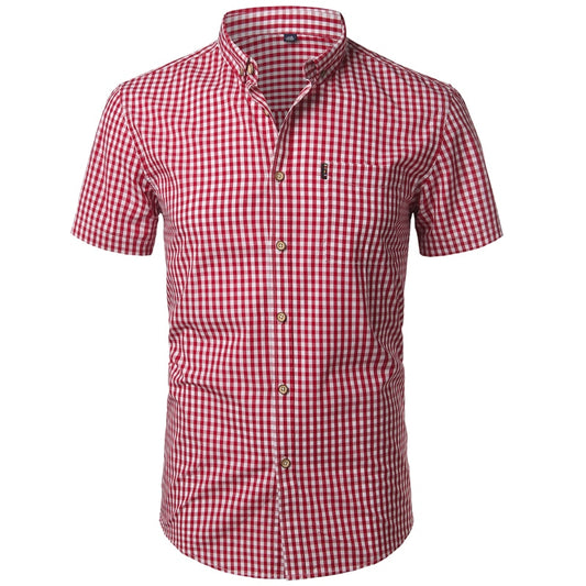 Plaid Shirt - Short Sleeve Cotton Dress Shirts - Button Down