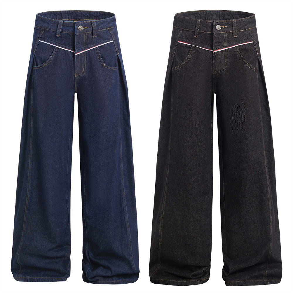 American High Street Design Denim Wide Leg Long Pants